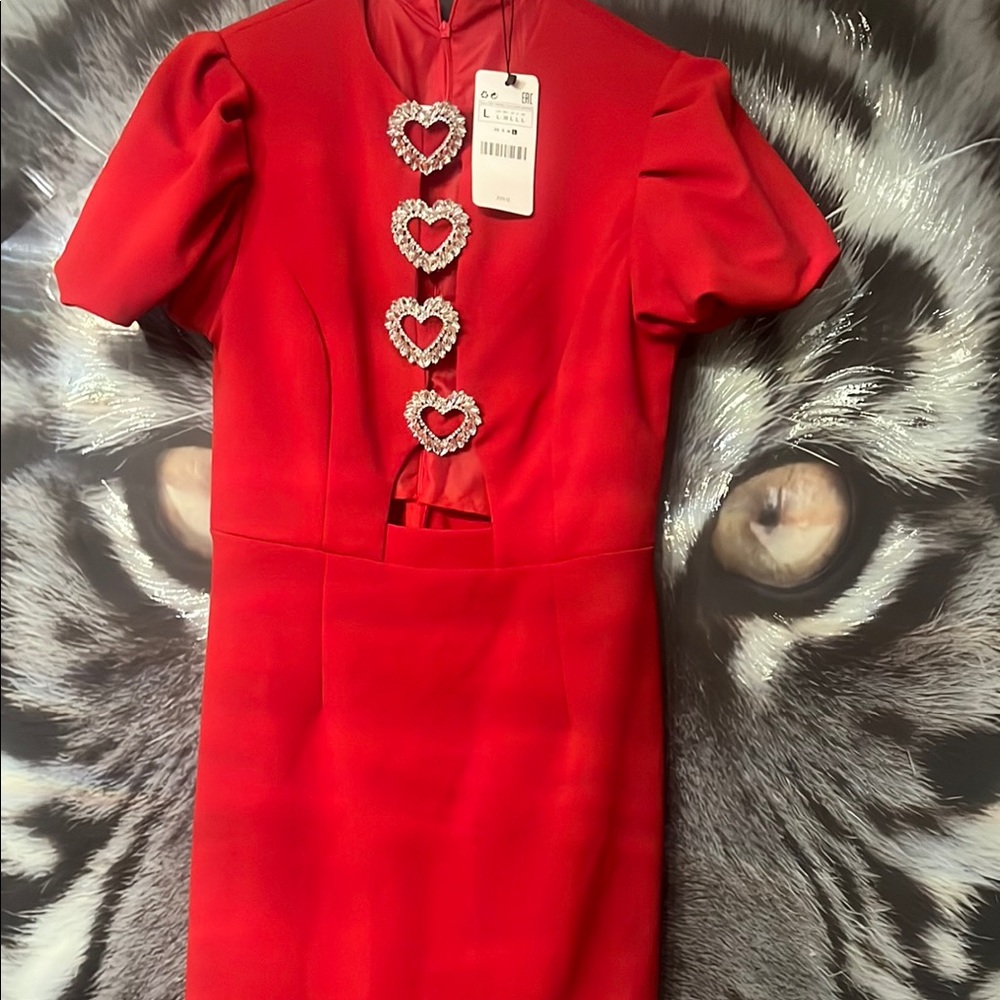 Scarlet Mini Dress with Heart Details